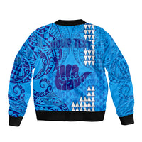 Personalised Strong Maui Bomber Jacket Good Living Hawaii with Shaka Sign Kakau Tribal Blue LT9 - Polynesian Pride