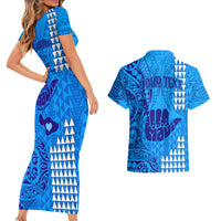 Personalised Strong Maui Couples Matching Short Sleeve Bodycon Dress and Hawaiian Shirt Good Living Hawaii with Shaka Sign Kakau Tribal Blue LT9 - Polynesian Pride