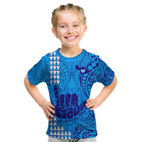 Personalised Strong Maui Kid T Shirt Good Living Hawaii with Shaka Sign Kakau Tribal Blue LT9 Blue - Polynesian Pride