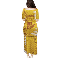 Strong Maui Puletasi Good Living Hawaii with Shaka Sign Kakau Tribal Gold LT9 - Polynesian Pride