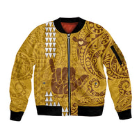 Strong Maui Sleeve Zip Bomber Jacket Good Living Hawaii with Shaka Sign Kakau Tribal Gold LT9 Unisex Gold - Polynesian Pride