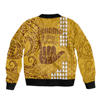Strong Maui Sleeve Zip Bomber Jacket Good Living Hawaii with Shaka Sign Kakau Tribal Gold LT9 - Polynesian Pride