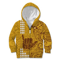 Personalised Strong Maui Kid Hoodie Good Living Hawaii with Shaka Sign Kakau Tribal Gold LT9 Zip Hoodie Gold - Polynesian Pride