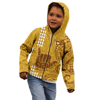 Personalised Strong Maui Kid Hoodie Good Living Hawaii with Shaka Sign Kakau Tribal Gold LT9 - Polynesian Pride