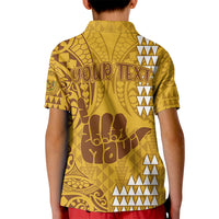 Personalised Strong Maui Kid Polo Shirt Good Living Hawaii with Shaka Sign Kakau Tribal Gold LT9 - Polynesian Pride