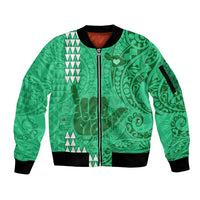 Strong Maui Sleeve Zip Bomber Jacket Good Living Hawaii with Shaka Sign Kakau Tribal Green LT9 Unisex Green - Polynesian Pride
