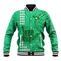 Personalised Strong Maui Baseball Jacket Good Living Hawaii with Shaka Sign Kakau Tribal Green LT9 Unisex Green - Polynesian Pride
