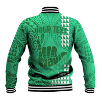 Personalised Strong Maui Baseball Jacket Good Living Hawaii with Shaka Sign Kakau Tribal Green LT9 - Polynesian Pride