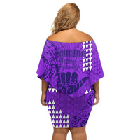 Strong Maui Off Shoulder Short Dress Good Living Hawaii with Shaka Sign Kakau Tribal Purple LT9 - Polynesian Pride