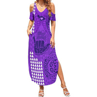 Strong Maui Summer Maxi Dress Good Living Hawaii with Shaka Sign Kakau Tribal Purple LT9 Women Purple - Polynesian Pride