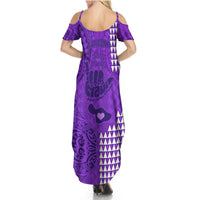 Personalised Strong Maui Summer Maxi Dress Good Living Hawaii with Shaka Sign Kakau Tribal Purple LT9 - Polynesian Pride