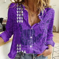 Personalised Strong Maui Women Casual Shirt Good Living Hawaii with Shaka Sign Kakau Tribal Purple LT9 Female Purple - Polynesian Pride
