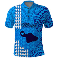 Maui Island Polo Shirt Kakau Tribal Mixed Polynesian Pattern Blue LT9 Blue - Polynesian Pride