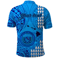 Personalised Maui Island Polo Shirt Kakau Tribal Mixed Polynesian Pattern Blue LT9 - Polynesian Pride