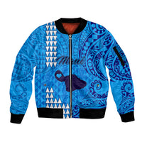 Personalised Maui Island Sleeve Zip Bomber Jacket Kakau Tribal Mixed Polynesian Pattern Blue LT9 Unisex Blue - Polynesian Pride