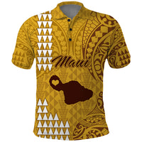 Maui Island Polo Shirt Kakau Tribal Mixed Polynesian Pattern Gold LT9 Gold - Polynesian Pride