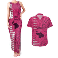 Maui Island Couples Matching Tank Maxi Dress and Hawaiian Shirt Kakau Tribal Mixed Polynesian Pattern Pink LT9 Pink - Polynesian Pride
