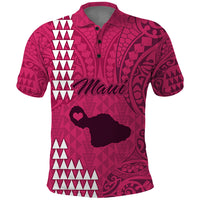 Maui Island Polo Shirt Kakau Tribal Mixed Polynesian Pattern Pink LT9 Pink - Polynesian Pride