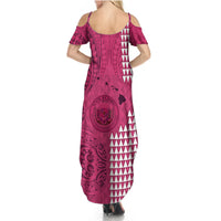 Maui Island Summer Maxi Dress Kakau Tribal Mixed Polynesian Pattern Pink LT9 - Polynesian Pride