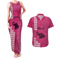Personalised Maui Island Couples Matching Tank Maxi Dress and Hawaiian Shirt Kakau Tribal Mixed Polynesian Pattern Pink LT9 Pink - Polynesian Pride