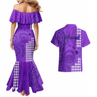 Maui Island Couples Matching Mermaid Dress and Hawaiian Shirt Kakau Tribal Mixed Polynesian Pattern Purple LT9 - Polynesian Pride