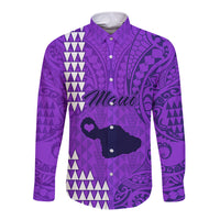 Personalised Maui Island Long Sleeve Button Shirt Kakau Tribal Mixed Polynesian Pattern Purple LT9 Unisex Purple - Polynesian Pride