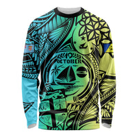 Malampa Fiji Day Long Sleeve Shirt Vanuatu Sand Drawing With Polynesian Pattern LT9 Unisex Black - Polynesian Pride
