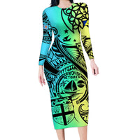 personalised-malampa-fiji-day-family-matching-long-sleeve-bodycon-dress-and-hawaiian-shirt-vanuatu-sand-drawing-with-polynesian-pattern