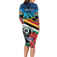 personalised-torba-vanuatu-long-sleeve-bodycon-dress-sand-drawing-with-polynesian-pattern