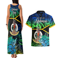Malampa Day Couples Matching Tank Maxi Dress and Hawaiian Shirt Vanuatu Flowers with Malampa Emblem Tribal Pattern LT9 - Polynesian Pride