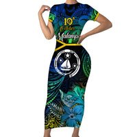 Malampa Day Family Matching Short Sleeve Bodycon Dress and Hawaiian Shirt Vanuatu Flowers with Malampa Emblem Tribal Pattern LT9 Mom's Dress Black - Polynesian Pride