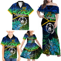 Personalised Malampa Day Family Matching Off Shoulder Maxi Dress and Hawaiian Shirt Vanuatu Flowers with Malampa Emblem Tribal Pattern LT9 - Polynesian Pride