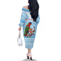 Melanesian Fiji Kula Bird Family Matching Off The Shoulder Long Sleeve Dress and Hawaiian Shirt with Tagimoucia Masi Tapa Pattern LT9 - Polynesian Pride
