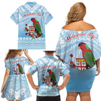 Melanesian Fiji Kula Bird Family Matching Off Shoulder Short Dress and Hawaiian Shirt with Tagimoucia Masi Tapa Pattern LT9 - Polynesian Pride