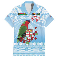 Melanesian Fiji Kula Bird Family Matching Off Shoulder Short Dress and Hawaiian Shirt with Tagimoucia Masi Tapa Pattern LT9 Dad's Shirt - Short Sleeve Blue - Polynesian Pride