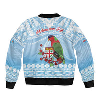 Melanesian Fiji Kula Bird Sleeve Zip Bomber Jacket with Tagimoucia Masi Tapa Pattern