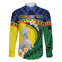 Melanesian New Caledonia Family Matching Long Sleeve Bodycon Dress and Hawaiian Shirt Plumeria Kagu Bird and Nautilus Shell LT9 Dad's Shirt - Long Sleeve Blue - Polynesian Pride
