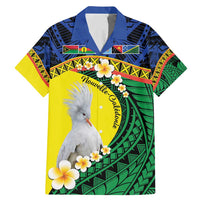 Melanesian New Caledonia Family Matching Mermaid Dress and Hawaiian Shirt Plumeria Kagu Bird and Nautilus Shell LT9 Dad's Shirt - Short Sleeve Blue - Polynesian Pride
