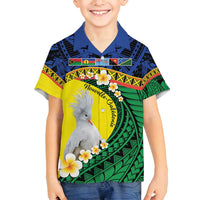 Melanesian New Caledonia Family Matching Off Shoulder Short Dress and Hawaiian Shirt Plumeria Kagu Bird and Nautilus Shell LT9 Son's Shirt Blue - Polynesian Pride