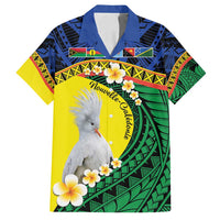 Melanesian New Caledonia Family Matching Puletasi and Hawaiian Shirt Plumeria Kagu Bird and Nautilus Shell LT9 Dad's Shirt - Short Sleeve Blue - Polynesian Pride