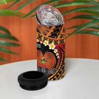 Melanesian Papua New Guinea 4 in 1 Can Cooler Tumbler Plumeria Bird of Paradise Tribal