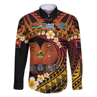 Melanesian Papua New Guinea Family Matching Off Shoulder Maxi Dress and Hawaiian Shirt Plumeria Bird of Paradise Tribal LT9 Dad's Shirt - Long Sleeve Red - Polynesian Pride