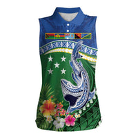 Melanesian Solomon Islands Women Sleeveless Polo Shirt Tropical Shark Tattoo LT9 Female Blue - Polynesian Pride