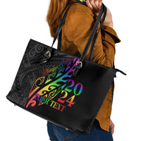 Personalised New Zealand Wellington Pride Leather Tote Bag Maori Fern with Pride Flag 2024 LT9 - Polynesian Pride