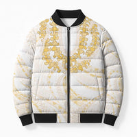 Aloha Lei Onaona Bomber Puffer Jacket Beige Hawaiian Tribal Pattern - Polynesian Pride