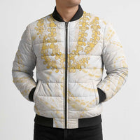 Aloha Lei Onaona Bomber Puffer Jacket Beige Hawaiian Tribal Pattern - Polynesian Pride
