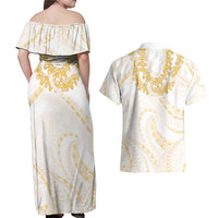 Aloha Lei Onaona Couples Matching Off Shoulder Maxi Dress and Hawaiian Shirt Beige Hawaiian Tribal Pattern LT9 - Polynesian Pride