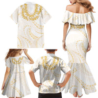 Aloha Lei Onaona Family Matching Mermaid Dress and Hawaiian Shirt Beige Hawaiian Tribal Pattern LT9 - Polynesian Pride