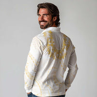 Aloha Lei Onaona Long Sleeve Polo Shirt Beige Hawaiian Tribal Pattern