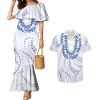 Aloha Lei Onaona Couples Matching Mermaid Dress and Hawaiian Shirt Navy Blue Hawaiian Tribal Pattern LT9 Blue - Polynesian Pride